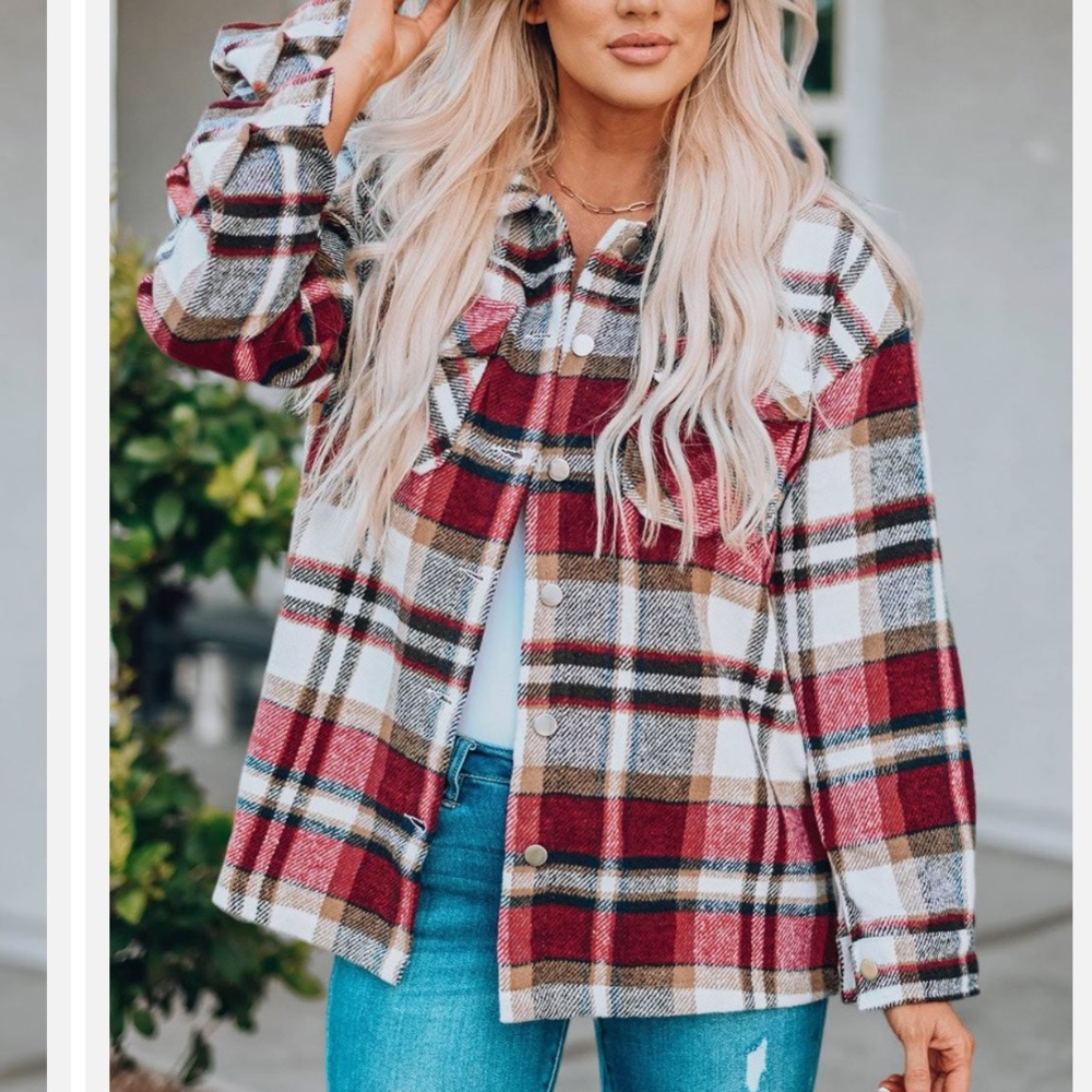 Boutique light‎ Shacket Flannel Shirt Plaid Button Up